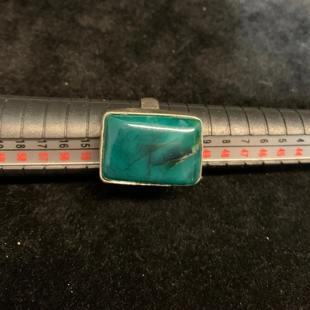 Vintage Artisan Sterling Silver Aqua Green Stone Statement Ring 925 Size 6